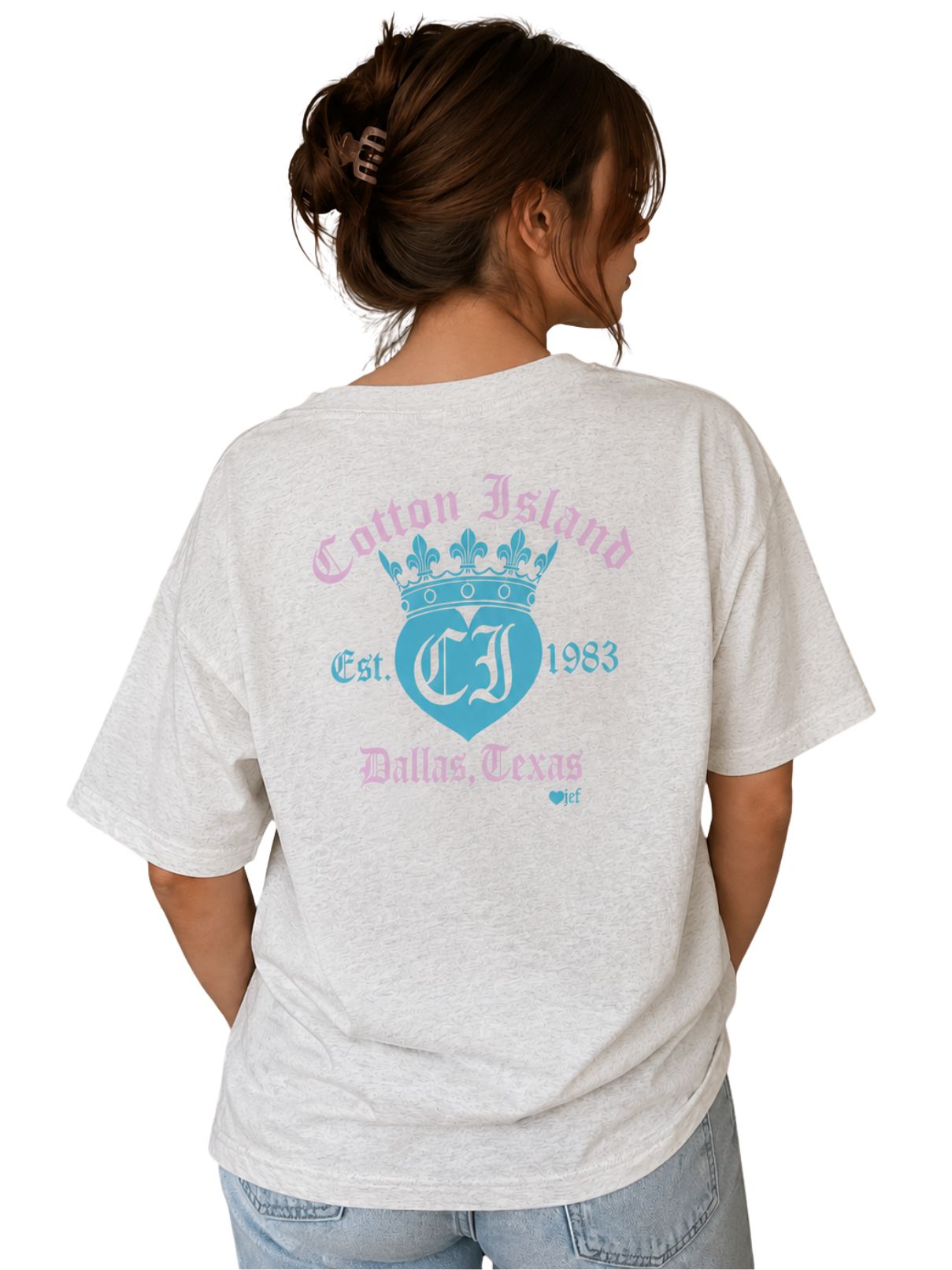 Cotton Island Tee in Ash with Turquoise/Lavender Orchid
