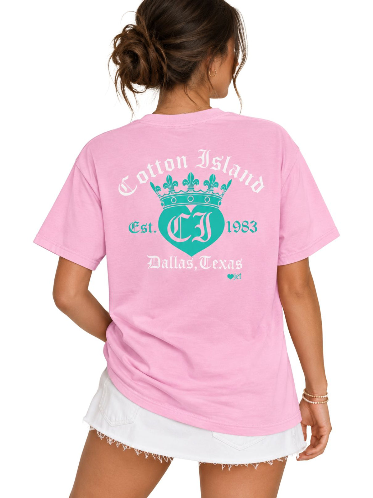 Cotton Island Tee in Blossom with Aqua/White