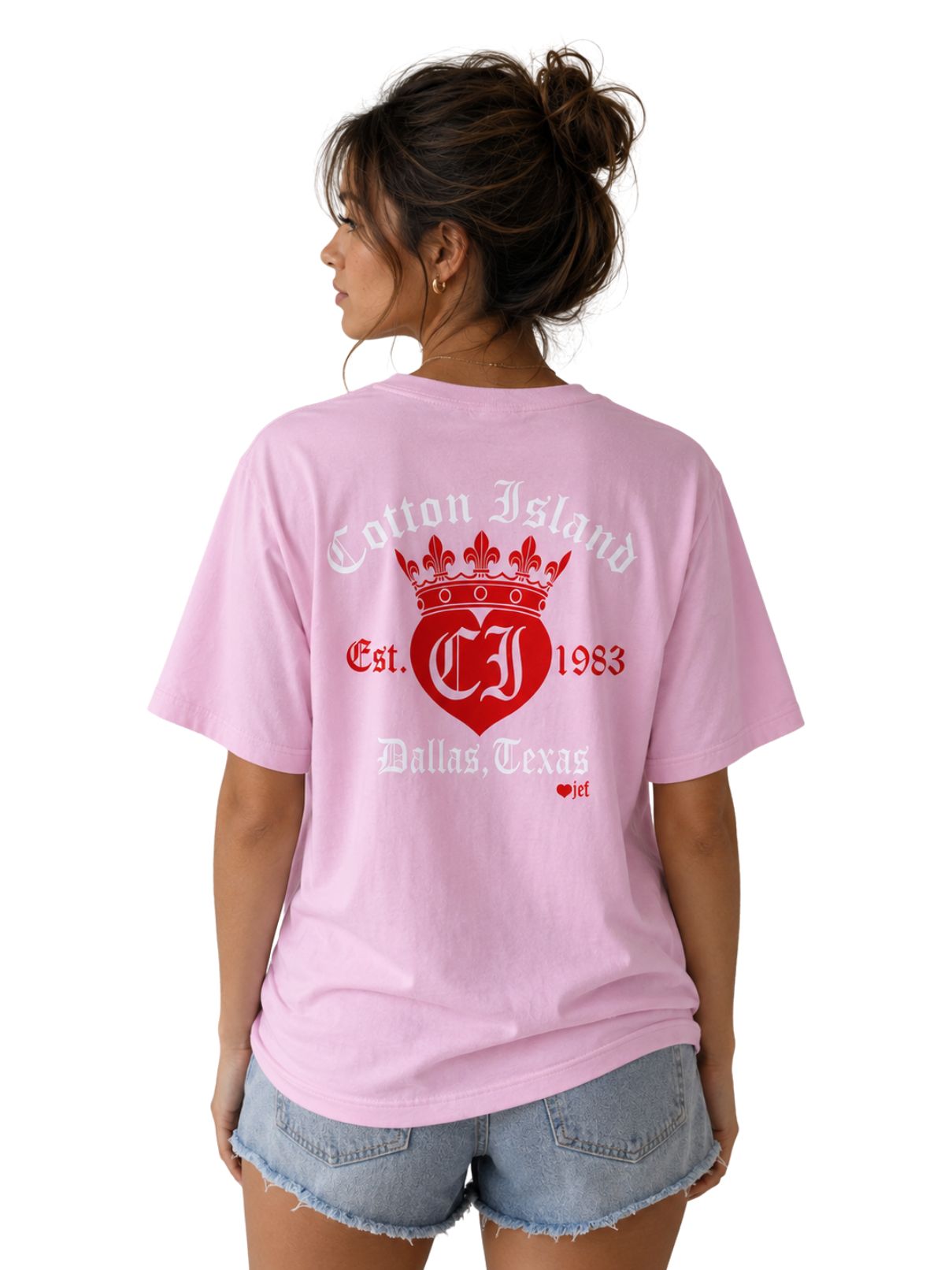Cotton Island Tee in Blossom with Coral/White
