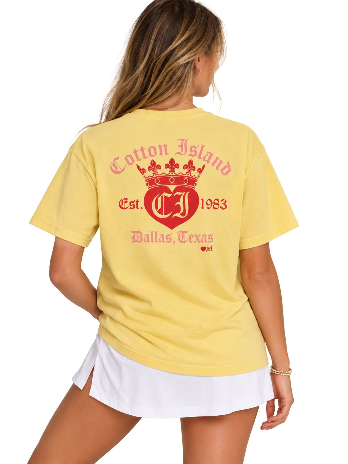 Cotton Island Tee in Butter with Pink/Coral