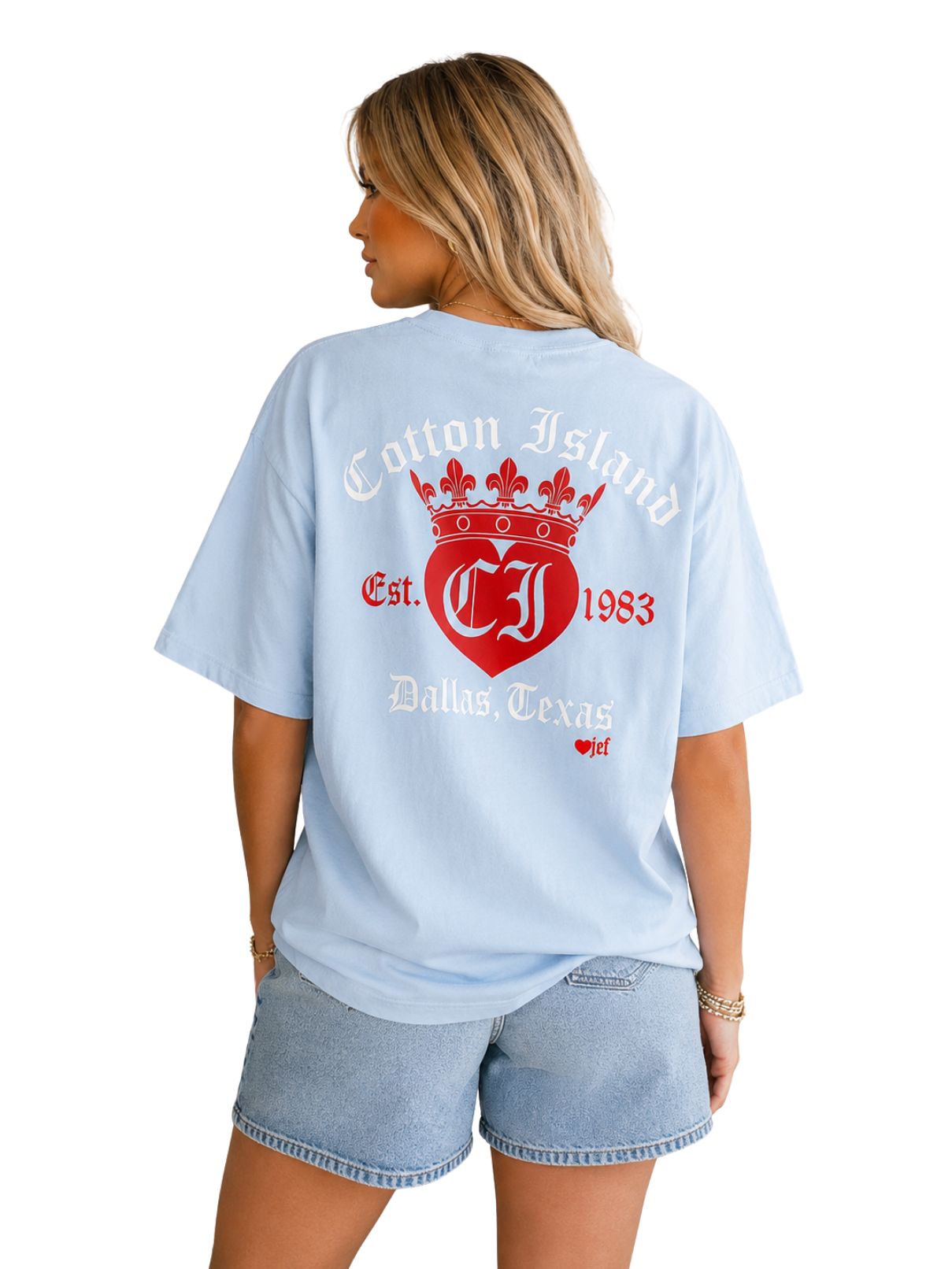 Cotton Island Tee in Chambray with Coral/White