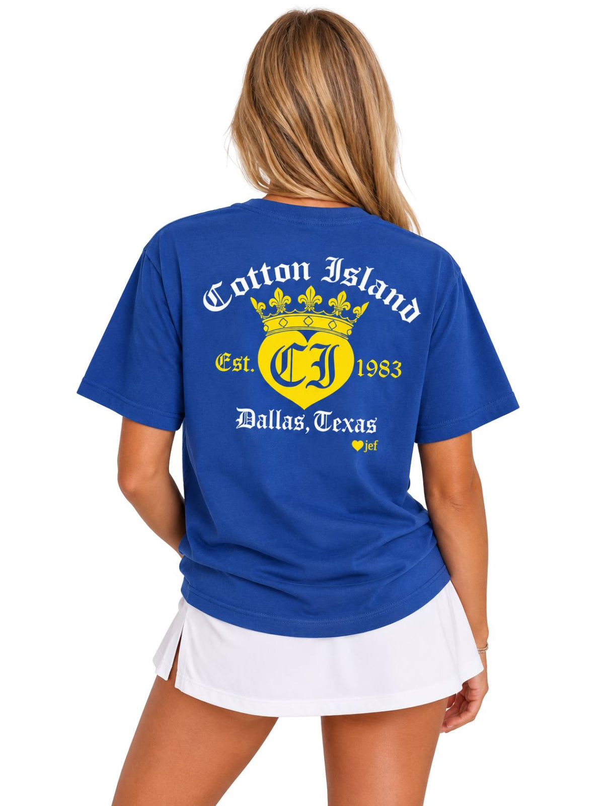 Cotton Island Tee in China Blue with Yellow/White