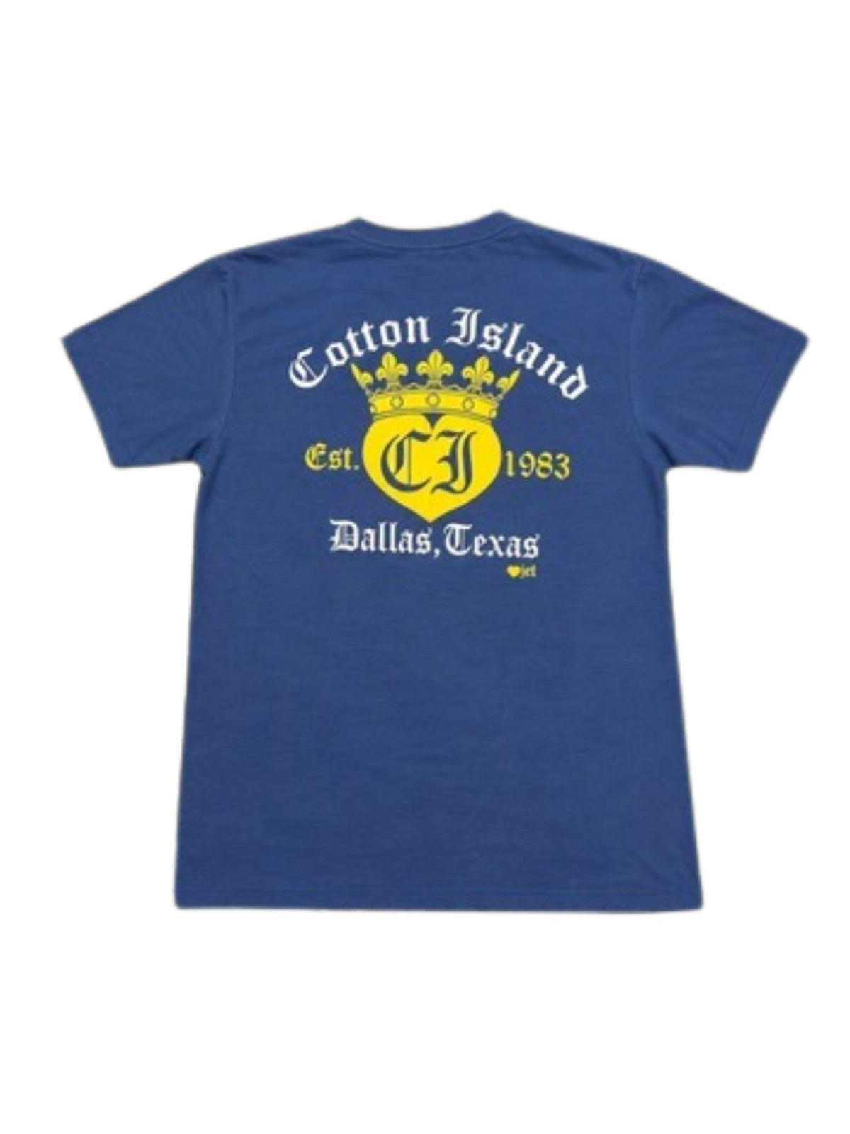 Cotton Island Tee in China Blue with Yellow/White