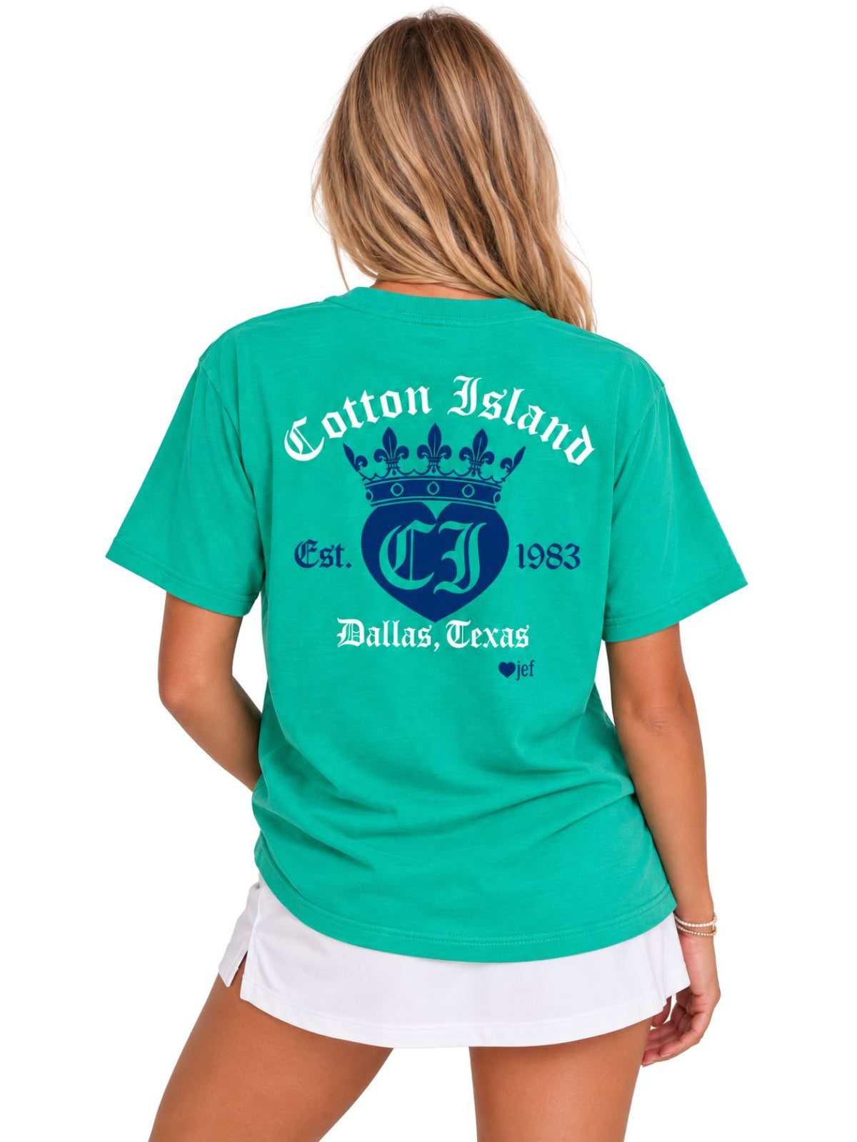 Cotton Island Tee in Island Green with Navy/White
