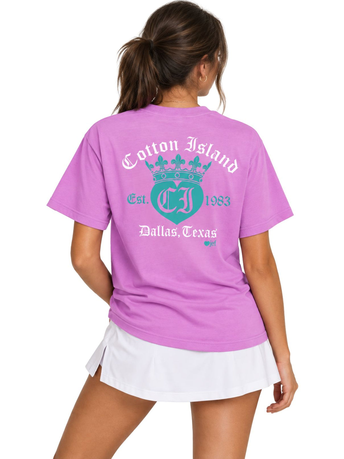 Cotton Island Tee in Neon Violet with Aqua/White