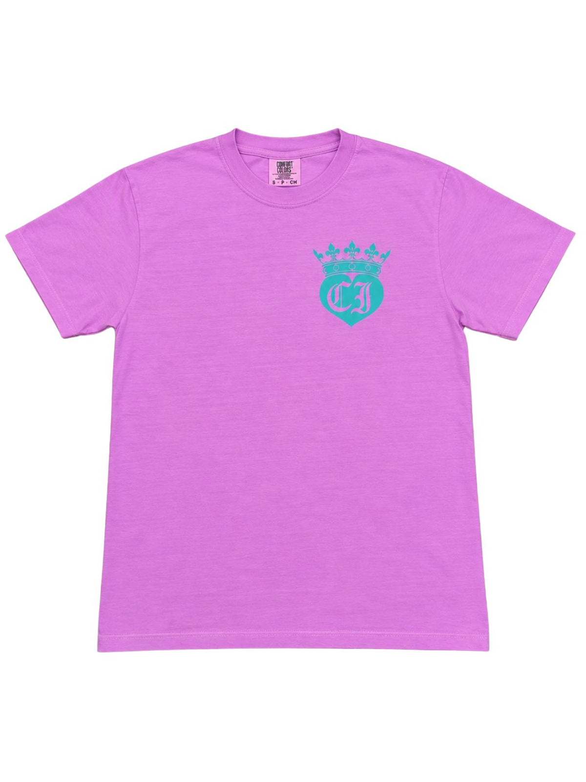 Cotton Island Tee in Neon Violet with Aqua/White