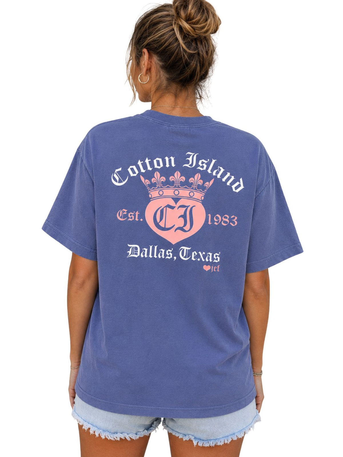 Cotton Island Tee in Periwinkle with Pink/White
