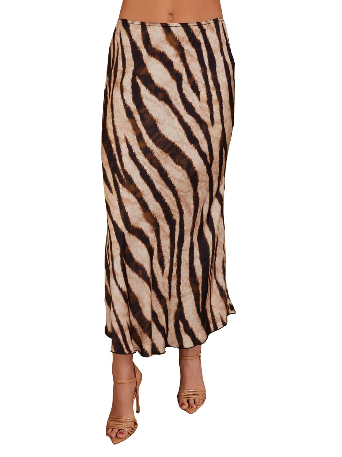 Cotton Island Tiger Print Silky Midi Skirt