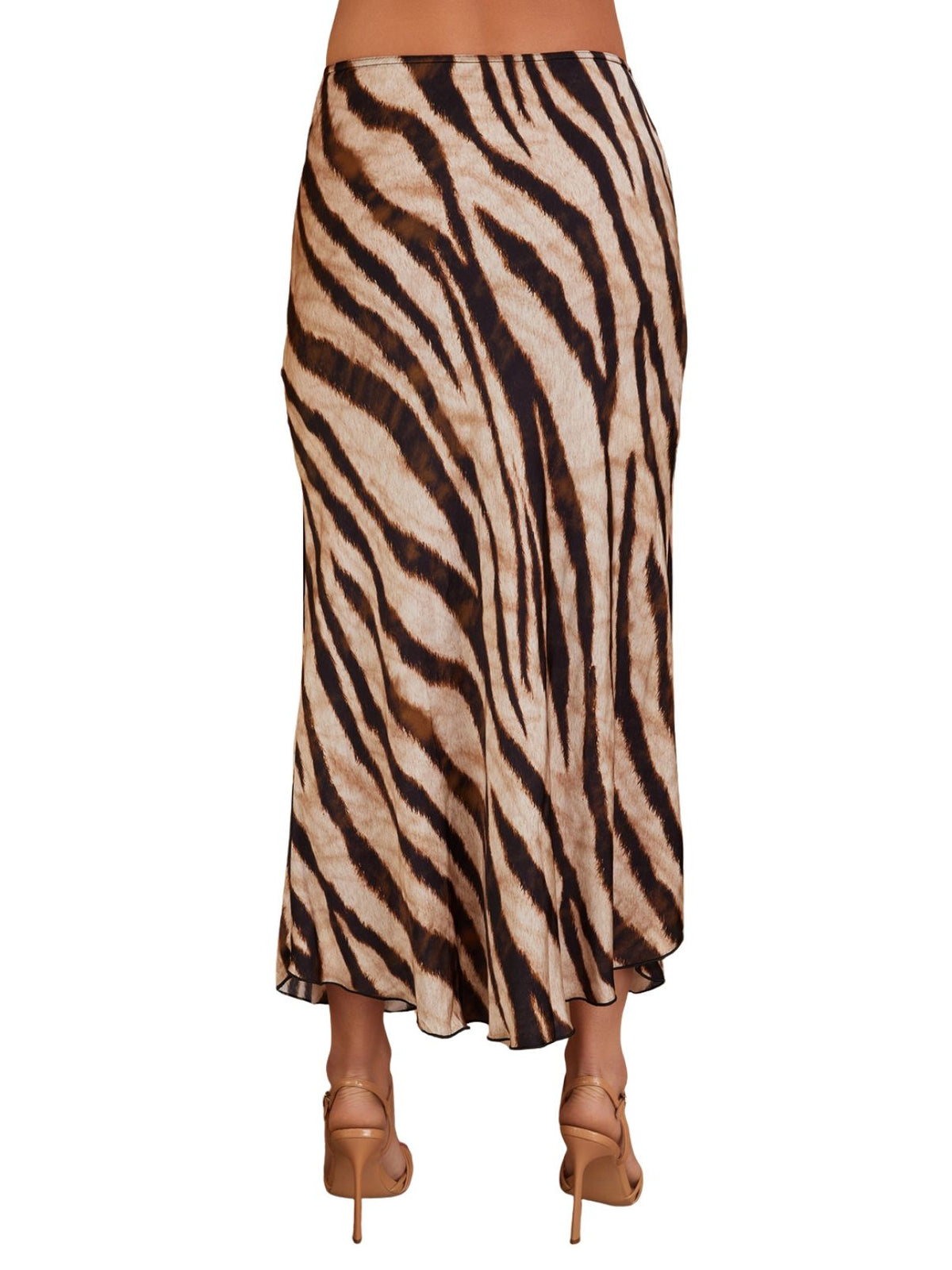 Cotton Island Tiger Print Silky Midi Skirt