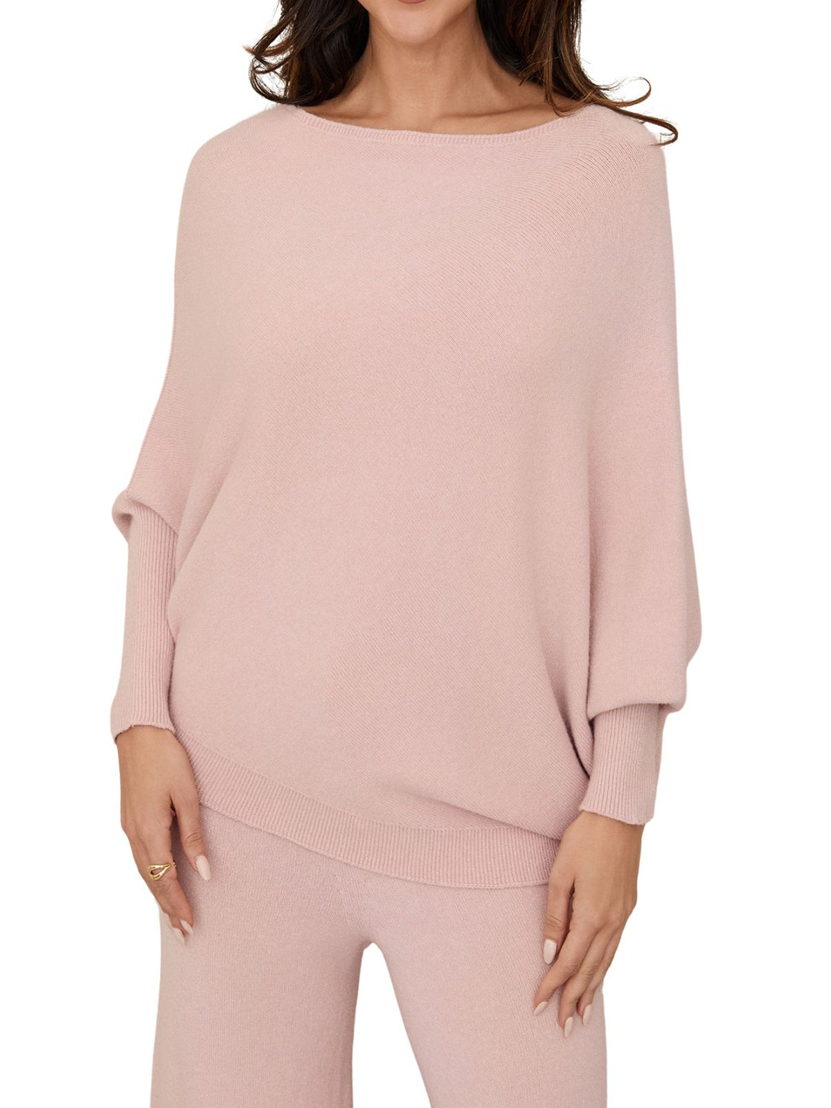 Cotton Island Two-Way Asymmetrical Off-the-Shoulder Knit Sweater Top in Rose