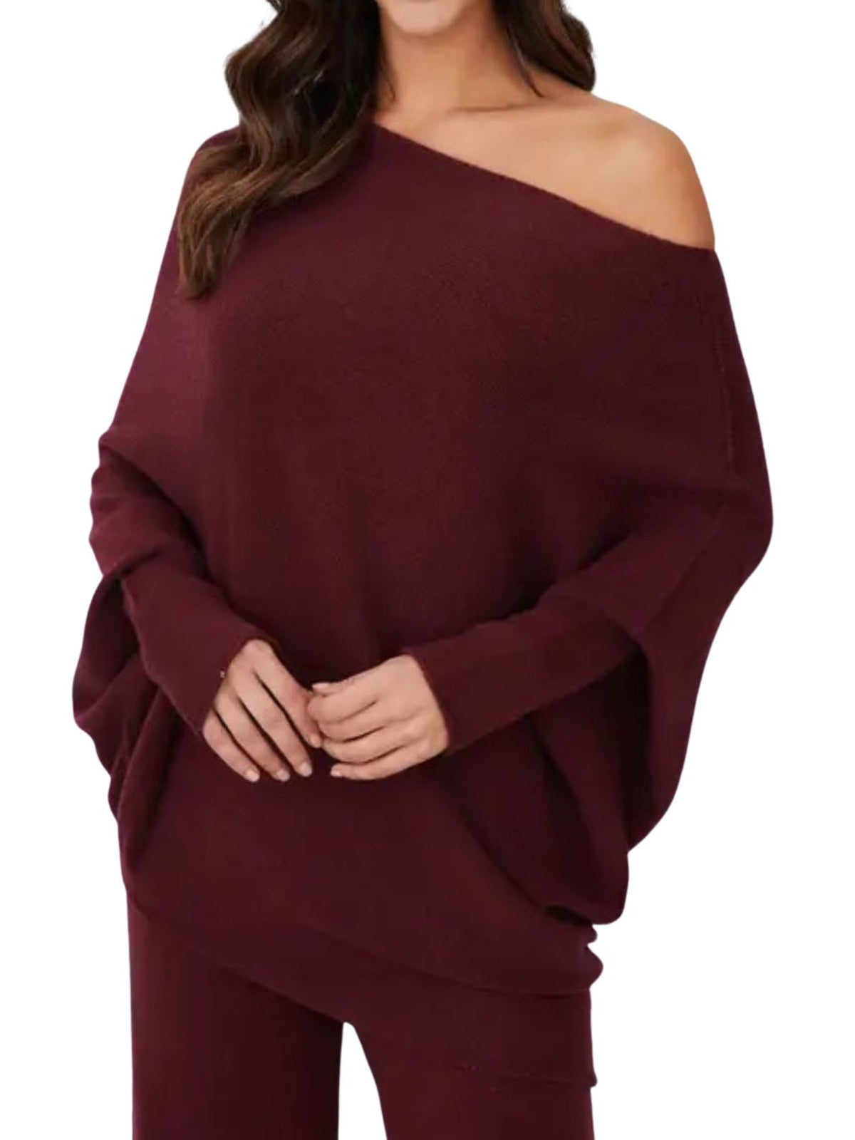 Cotton Island Two-Way Asymmetrical Sweater in Bordeaux
