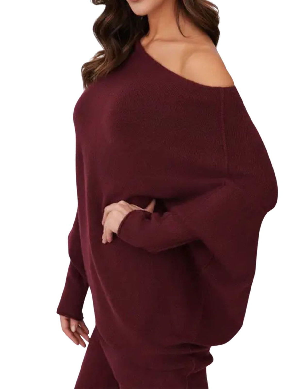 Cotton Island Two-Way Asymmetrical Sweater in Bordeaux