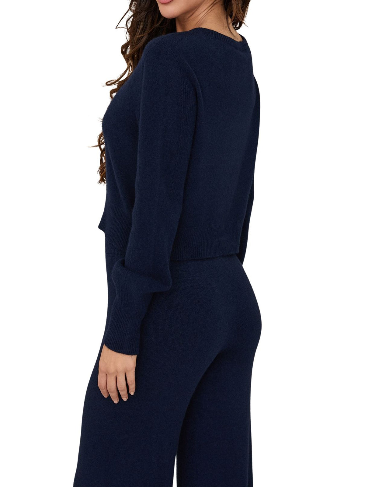 Cotton Island Ultra Soft Long Sleeve Crop Knit Sweater in Midnight Navy