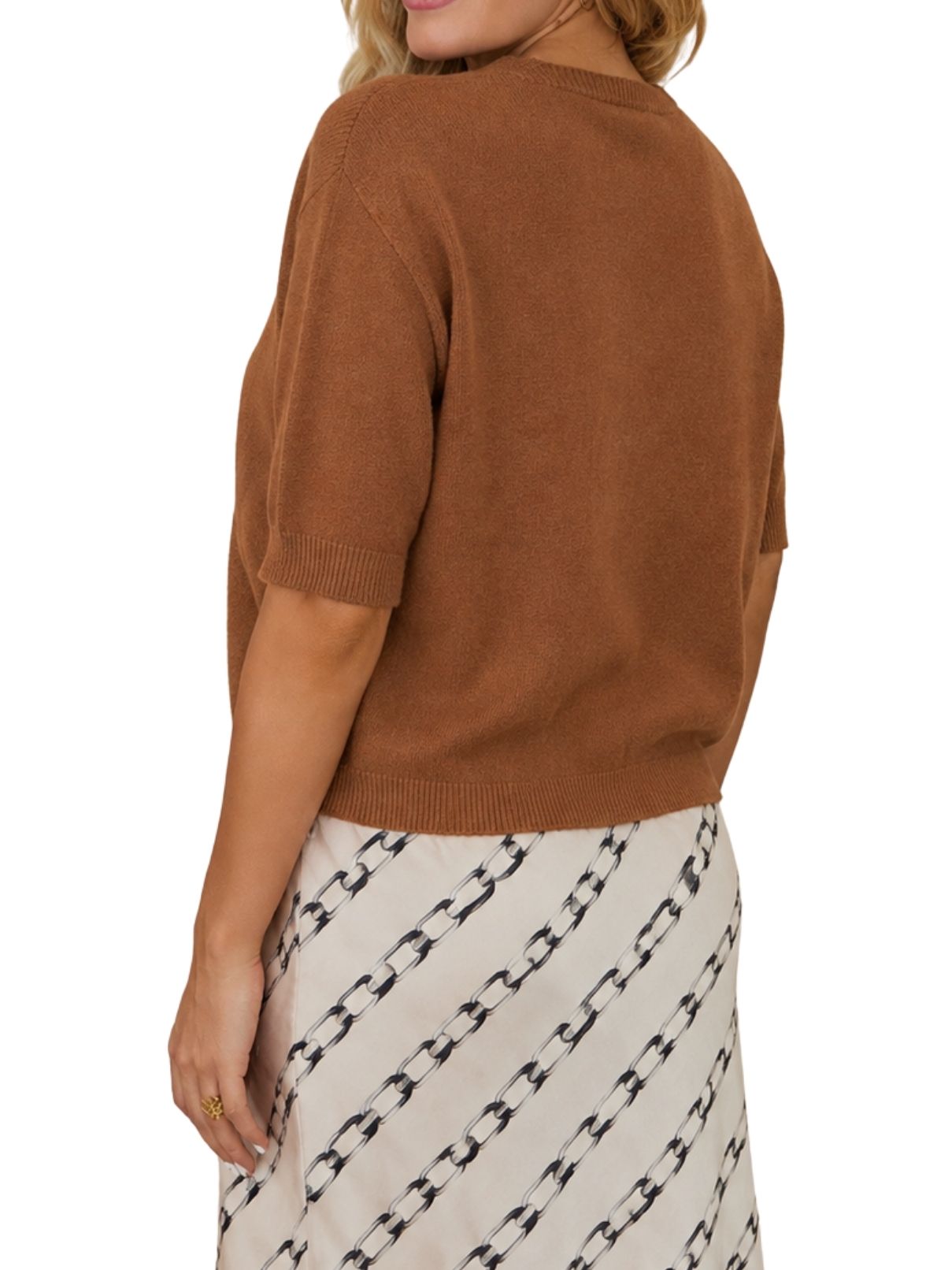 Cotton Island V-Neck 3/4 Sleeve Knit Top – Tobacco