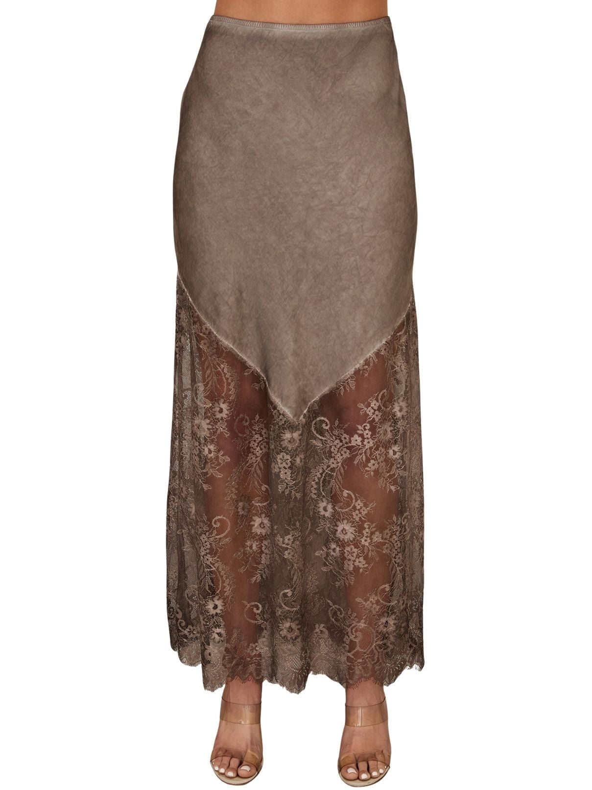 Cotton Island Viscose Maxi Skirt with Lace Hem – Chocolate