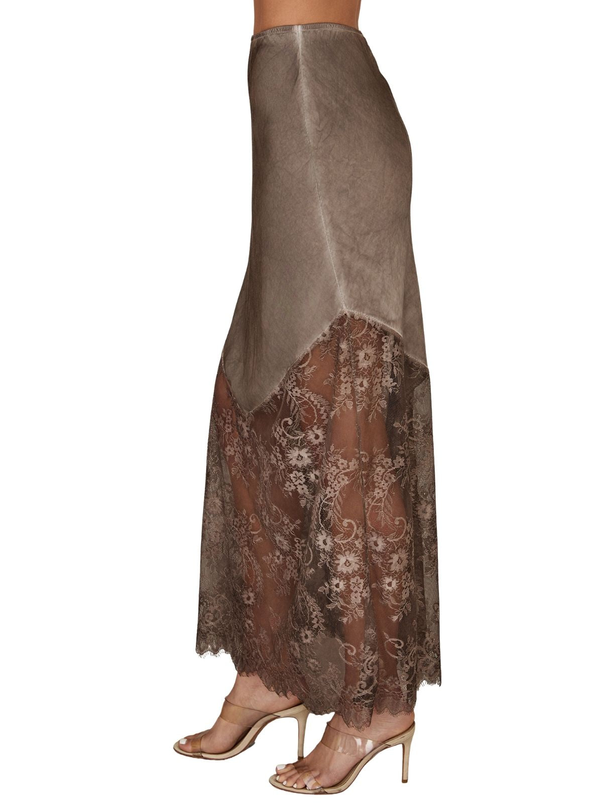 Cotton Island Viscose Maxi Skirt with Lace Hem – Chocolate