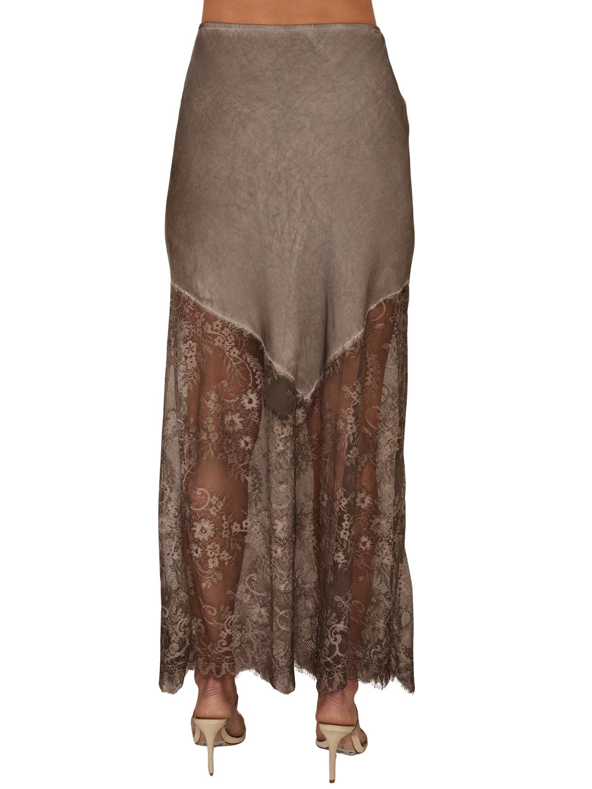 Cotton Island Viscose Maxi Skirt with Lace Hem – Chocolate