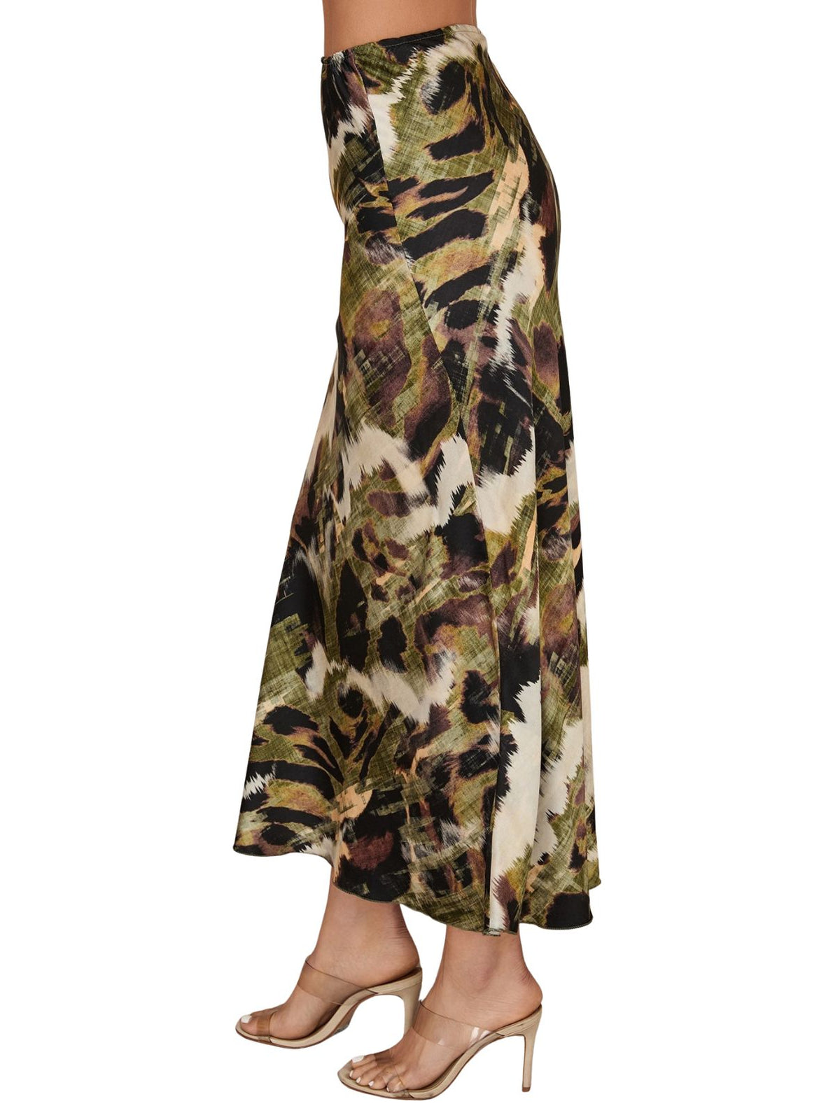 Cotton Island Watercolor Print Maxi Skirt in Green & Brown