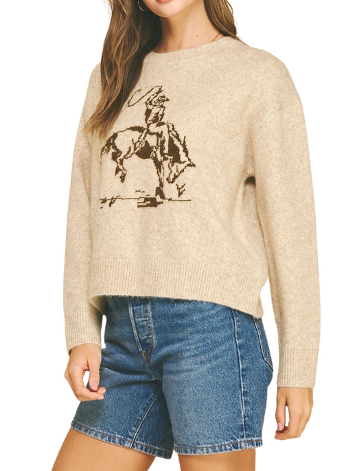 Cowboy Graphic Crew Sweater – Oatmeal