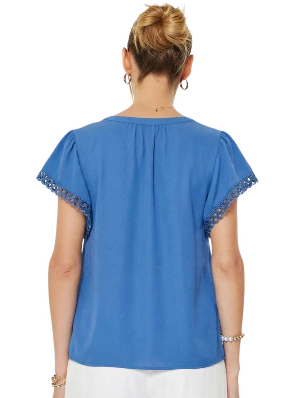Current Air Crochet Detail Short Sleeve Blouse