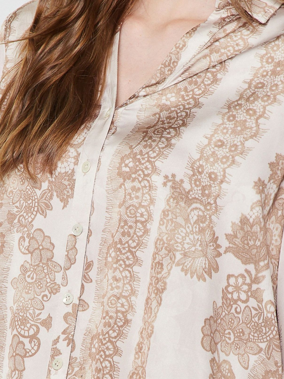 Current Air Lace Print Satin Button Down Blouse
