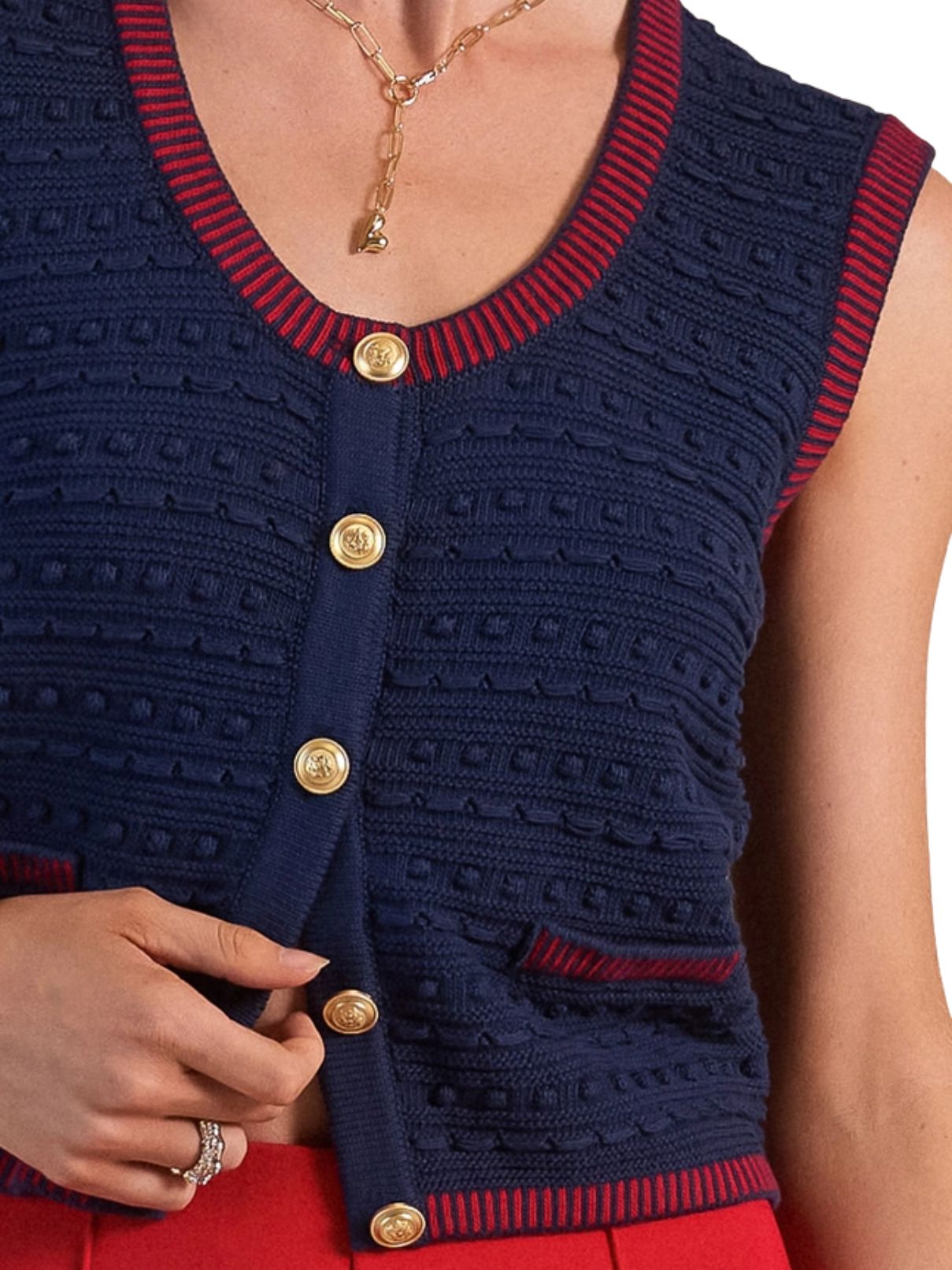 Current Air Scoop-Neck Button-Up Sweater Vest