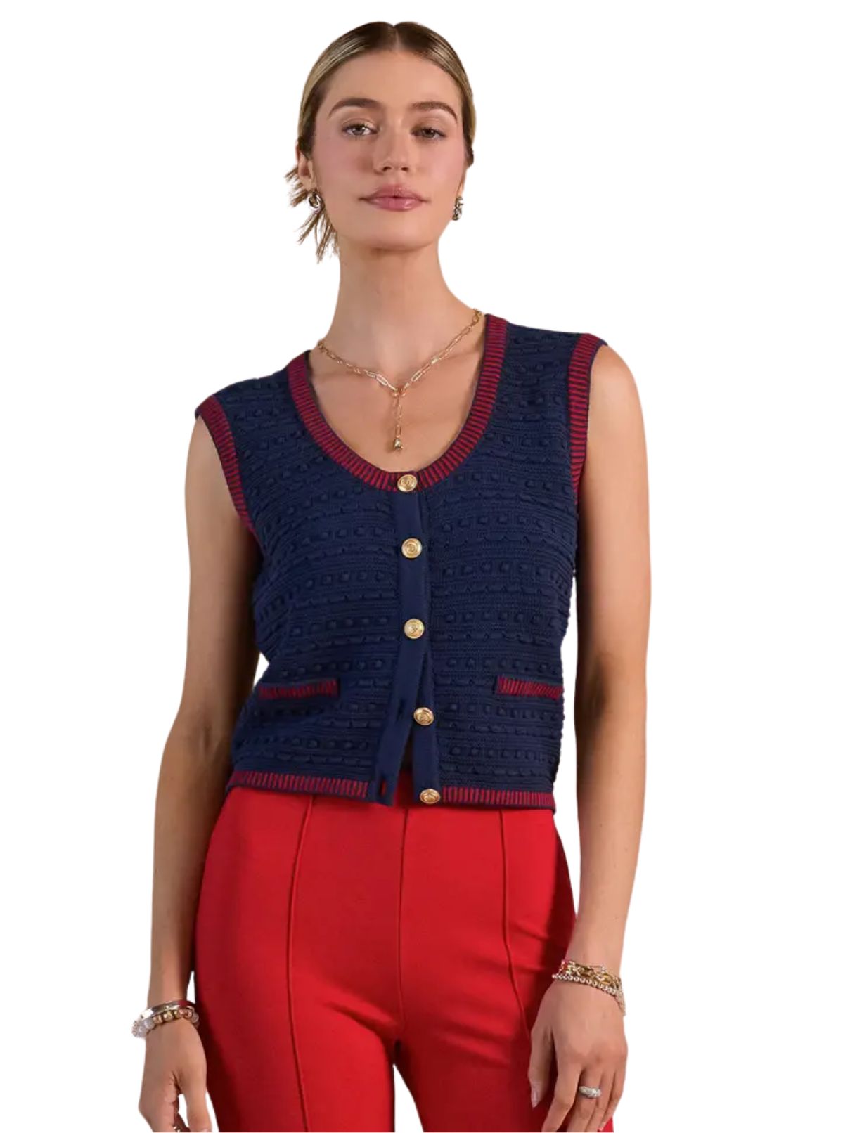 Current Air Scoop-Neck Button-Up Sweater Vest