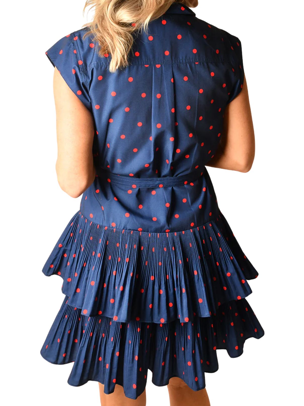 Current Air Sleeveless Polka Dot Dress in Navy/Red