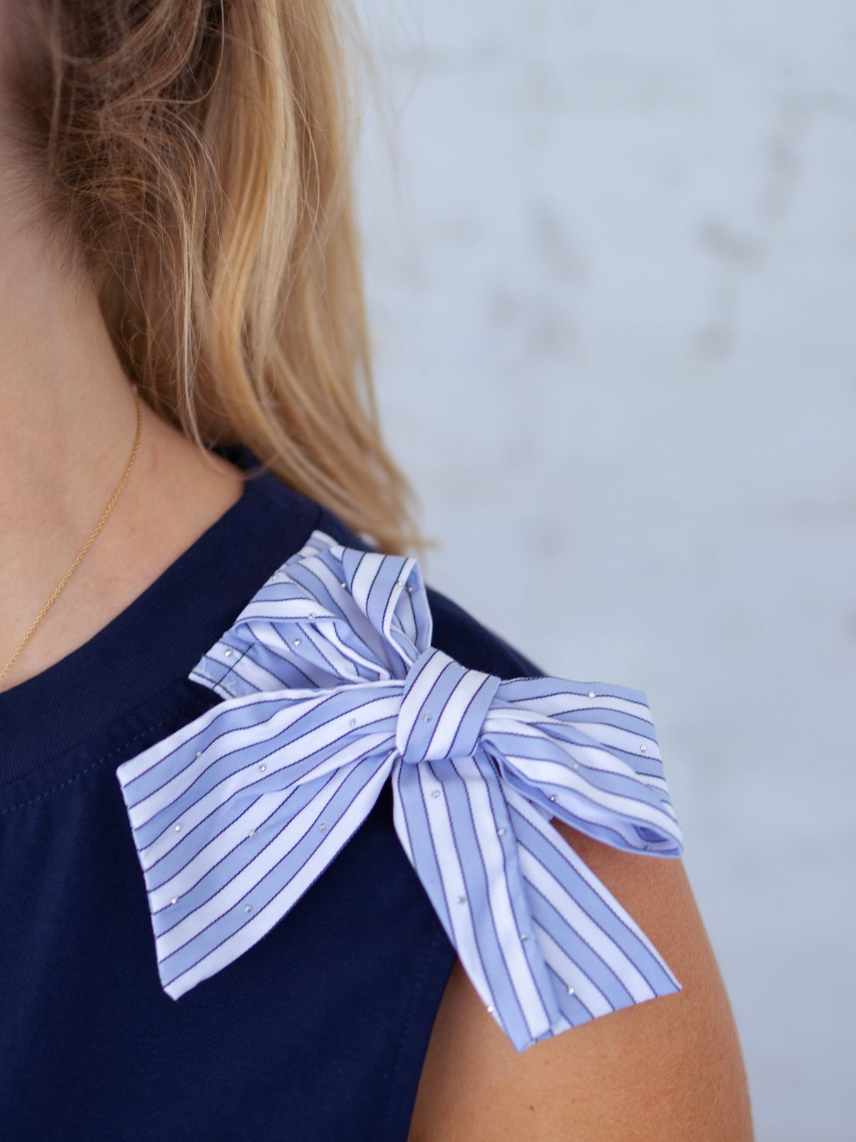 Current Air Sleeveless Top in Navy with Bow Trim
