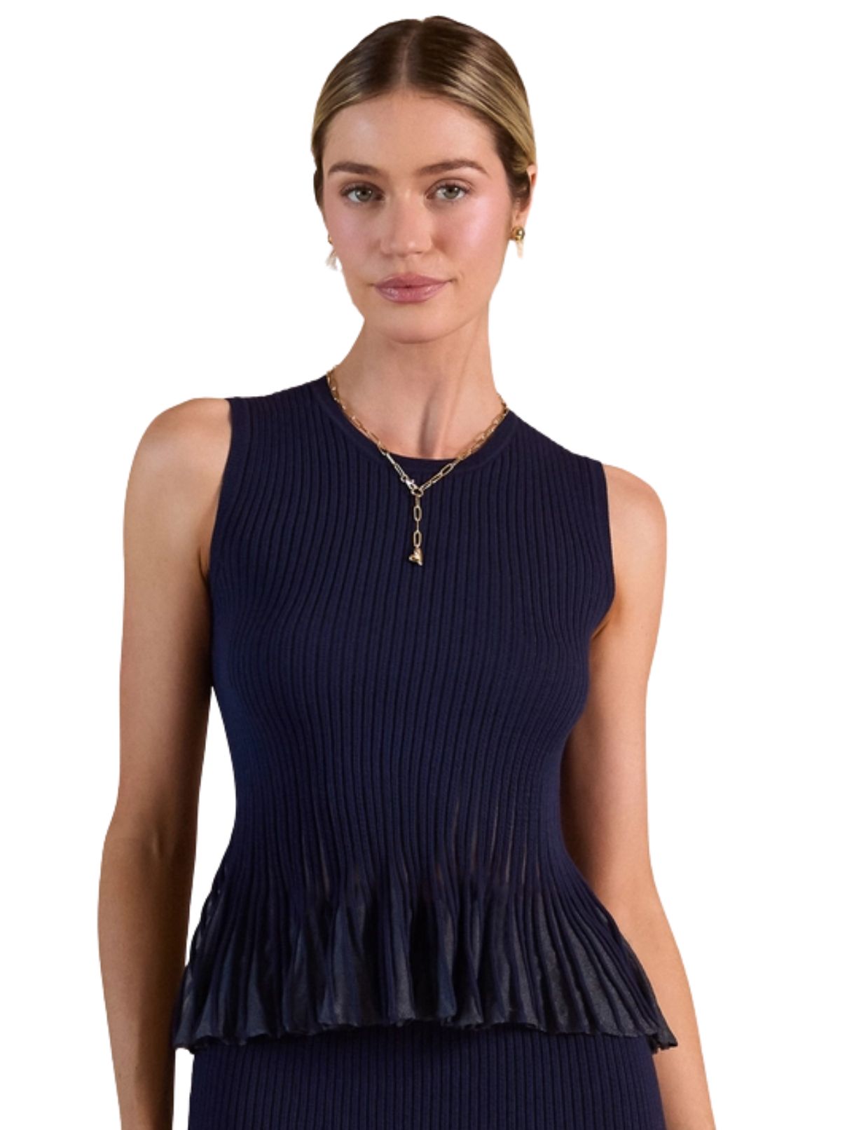 Current Air Sweater Peplum Tank Top – Navy 