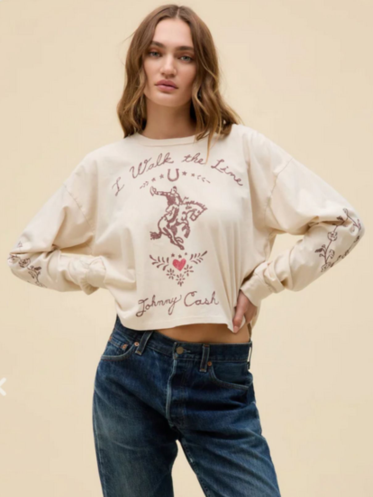 DAYDREAMER Johnny Cash Walk The Line Meet & Greet L/S in Dirty Vintage White