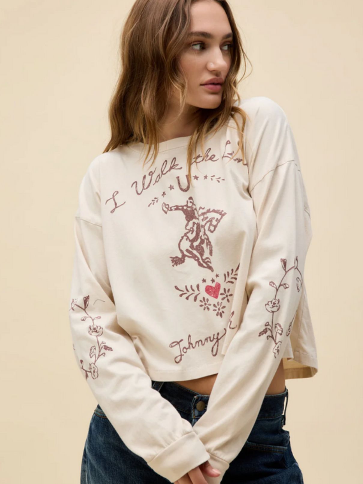 DAYDREAMER Johnny Cash Walk The Line Meet & Greet L/S in Dirty Vintage White