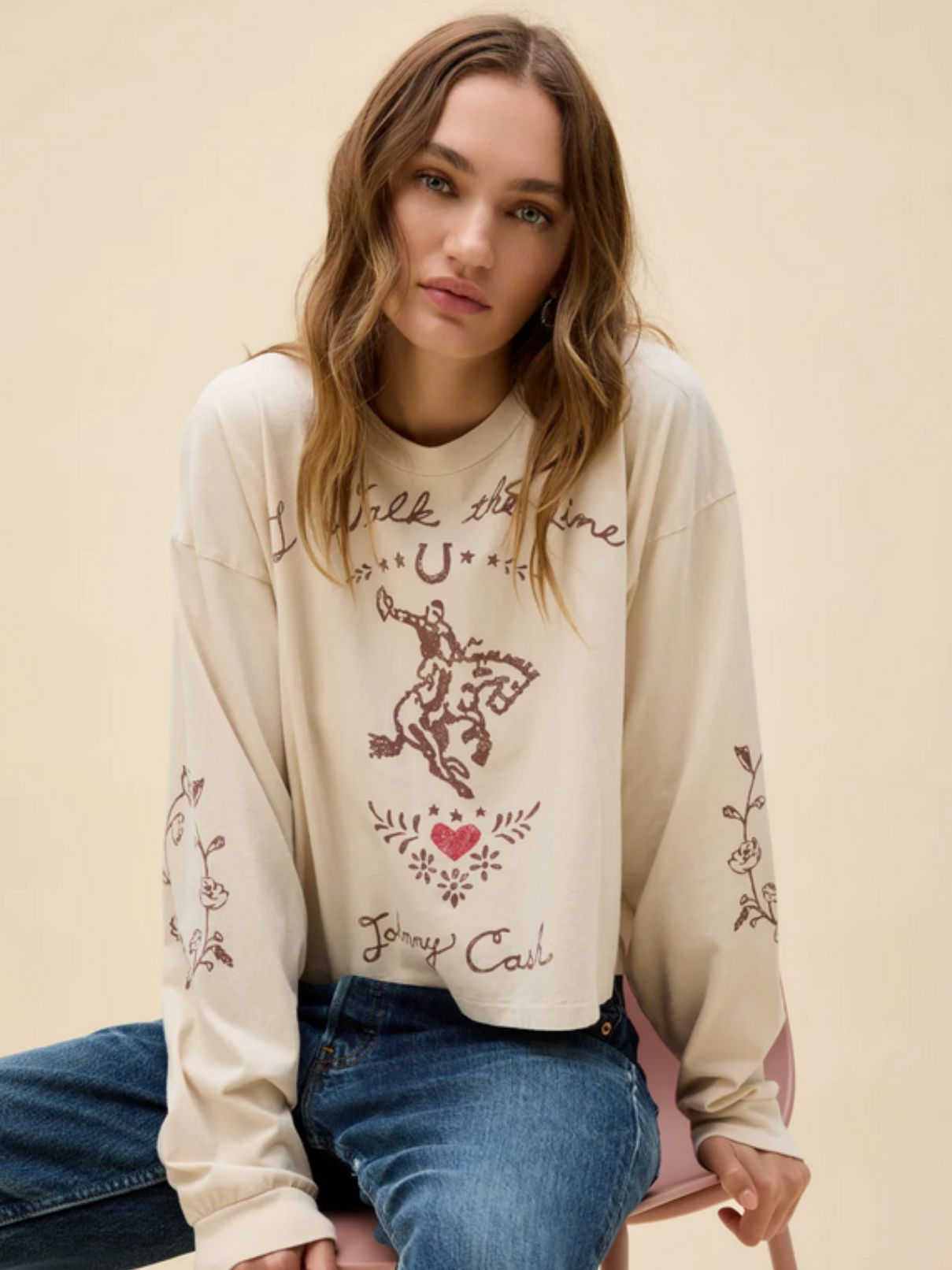 DAYDREAMER Johnny Cash Walk The Line Meet & Greet L/S in Dirty Vintage White