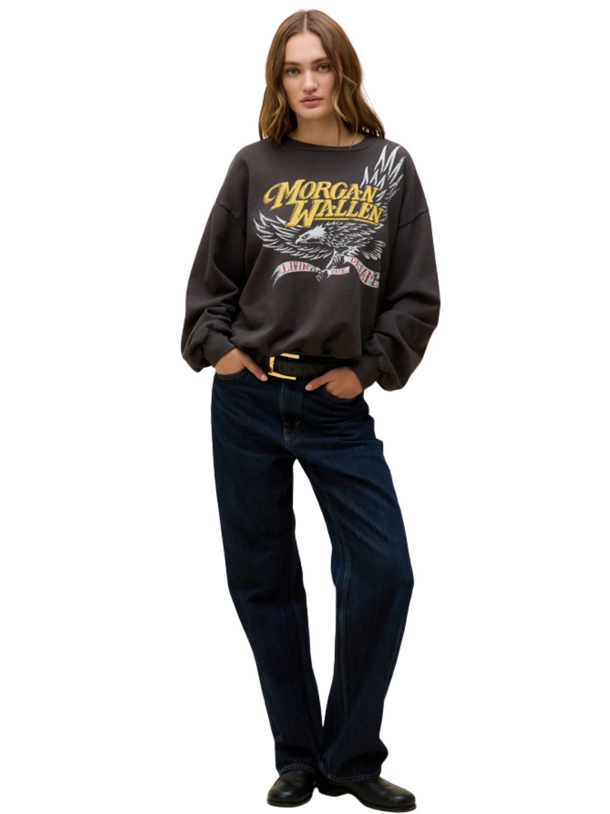 DAYDREAMER Morgan Wallen Classic Eagle Oversized Sweatshirt in Washed Black