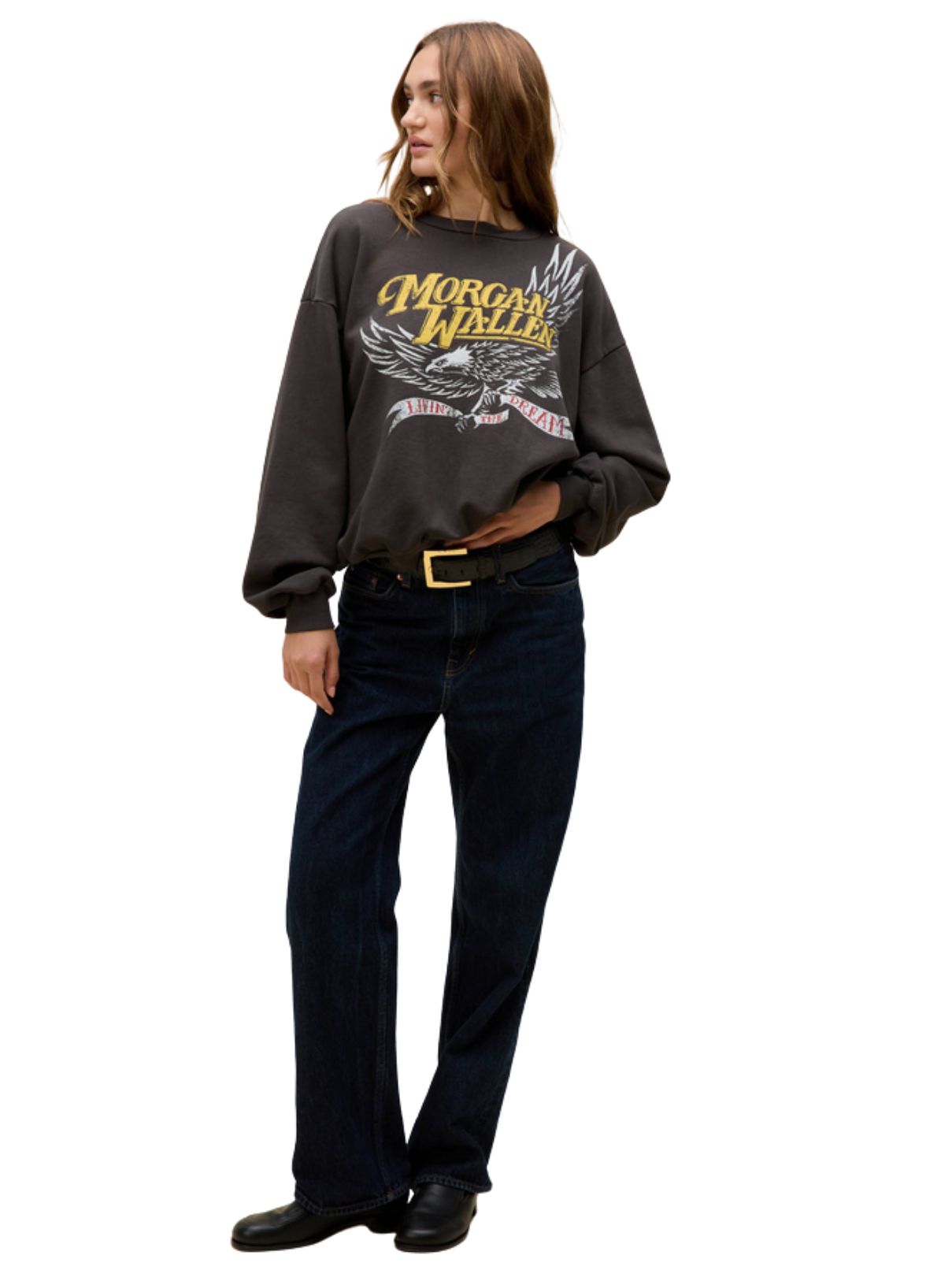 DAYDREAMER Morgan Wallen Classic Eagle Oversized Sweatshirt in Washed Black
