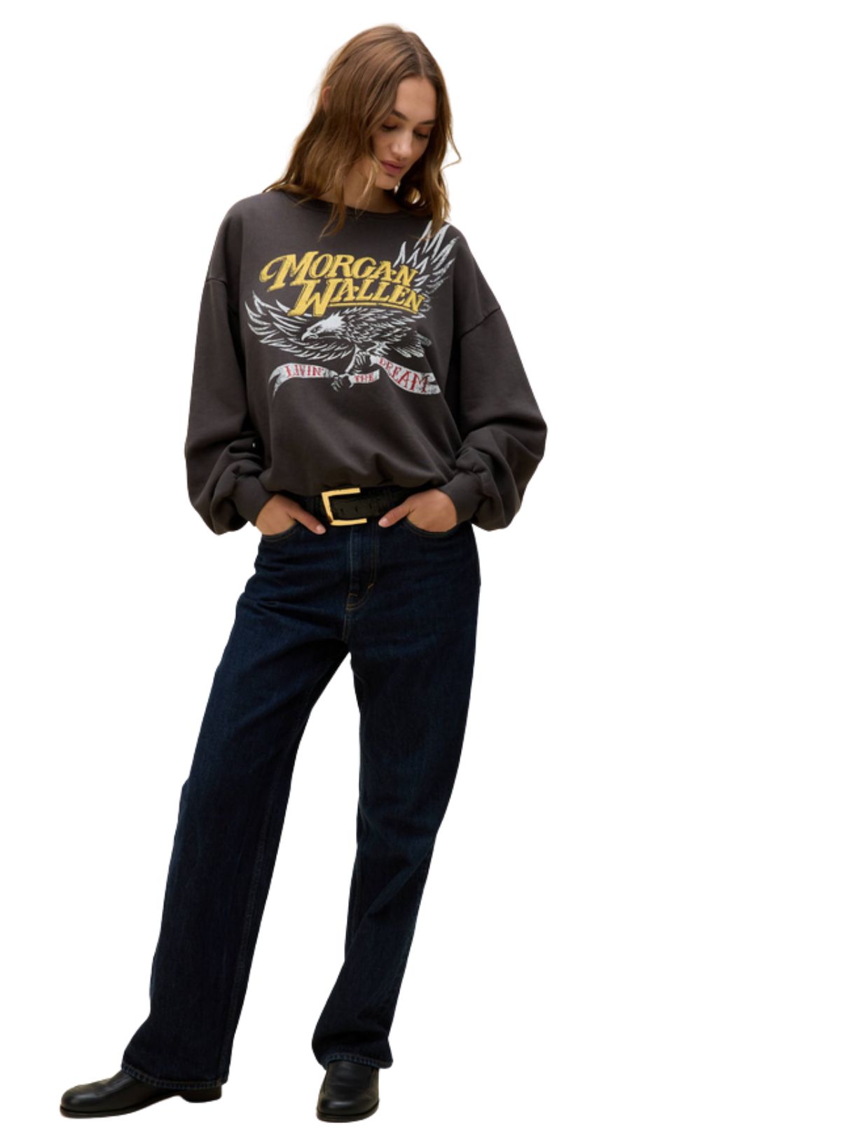 DAYDREAMER Morgan Wallen Classic Eagle Oversized Sweatshirt in Washed Black