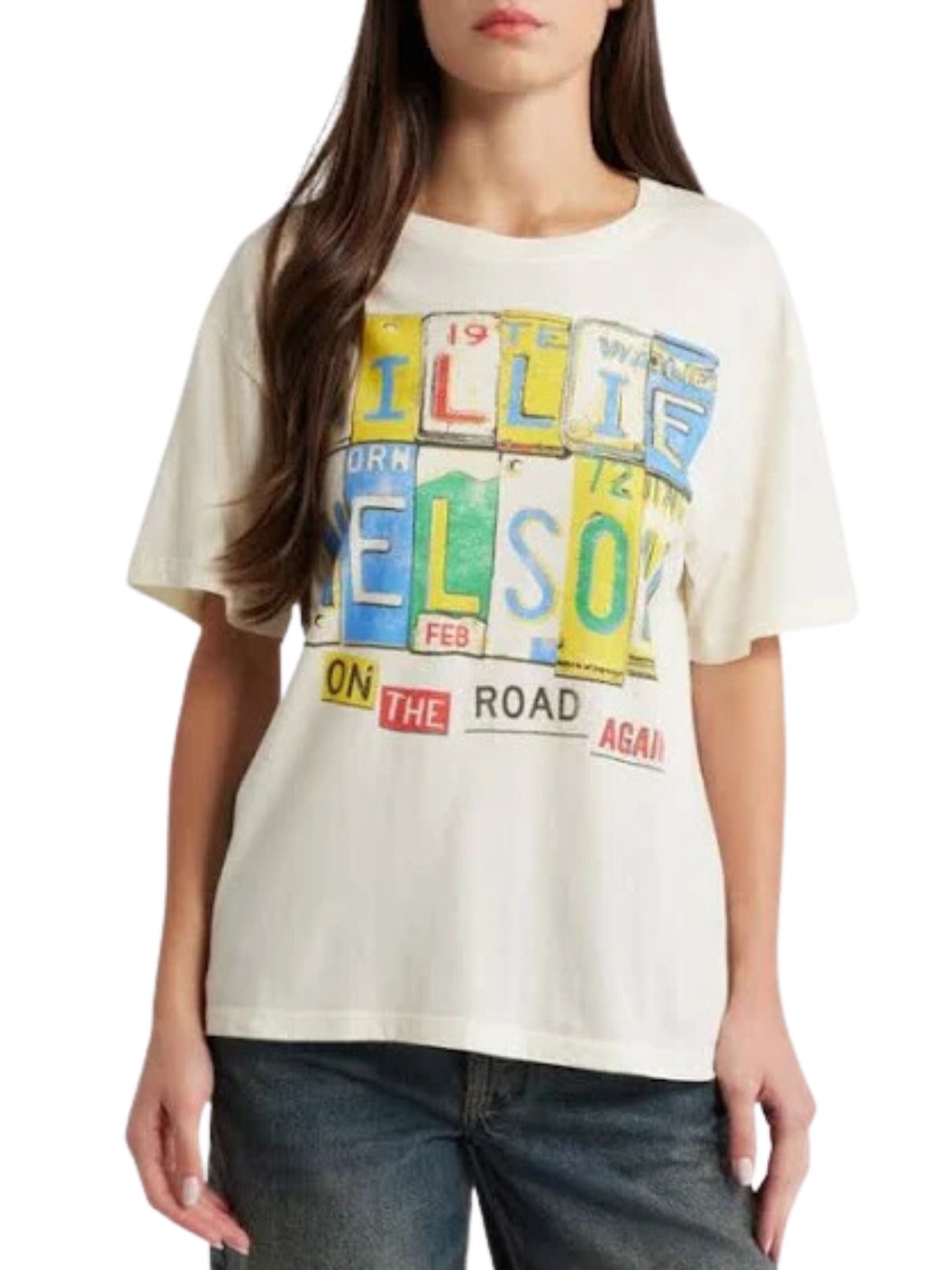 DAYDREAMER Willie Nelson On The Road Again Tee in Stone Vintage
