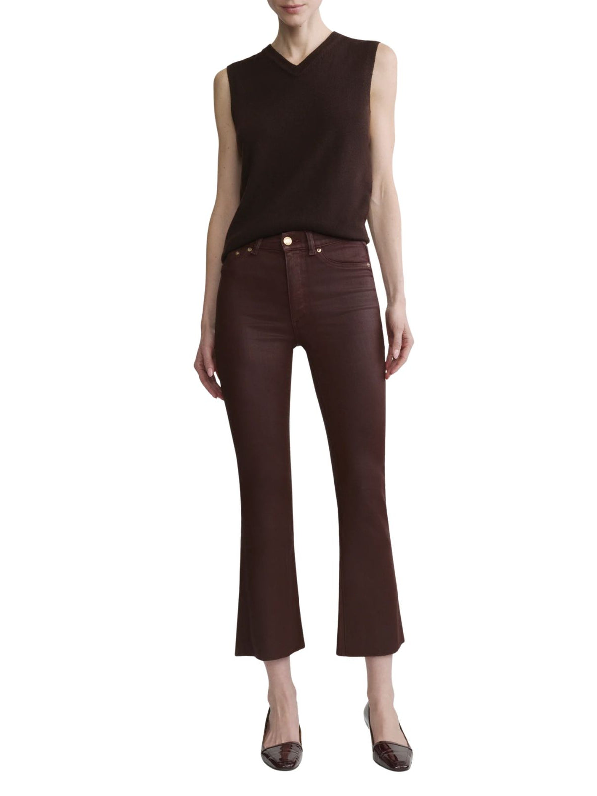 DL1961 Bridget Bootcut High Rise Instasculpt™ Crop Jeans in Vin Rouge Coated