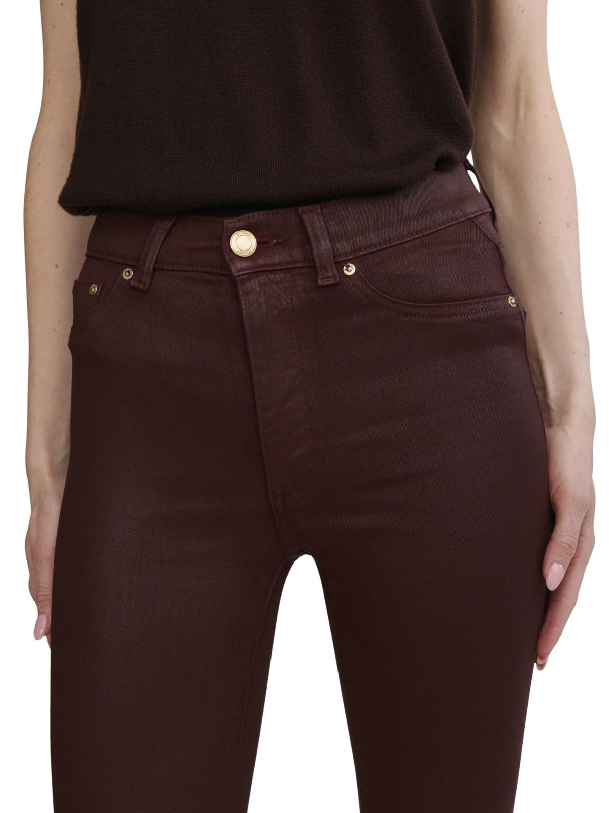 DL1961 Bridget Bootcut High Rise Instasculpt™ Crop Jeans in Vin Rouge Coated