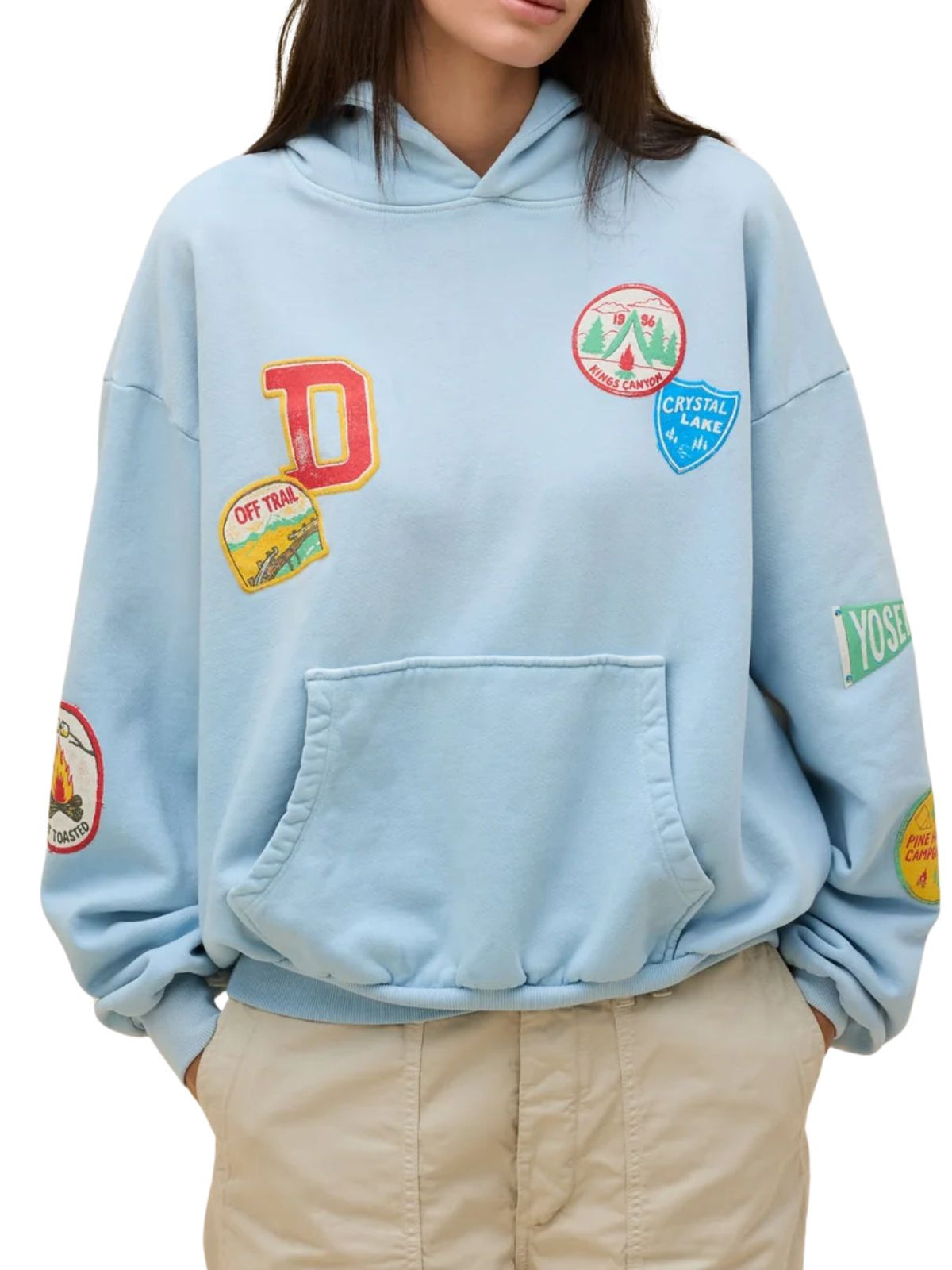Daydreamer Camp Patches Oversized Hoodie in Powder Blue