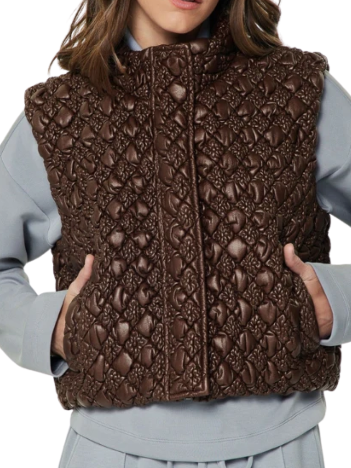 Diamond Quilted Puffer Vest in Brown