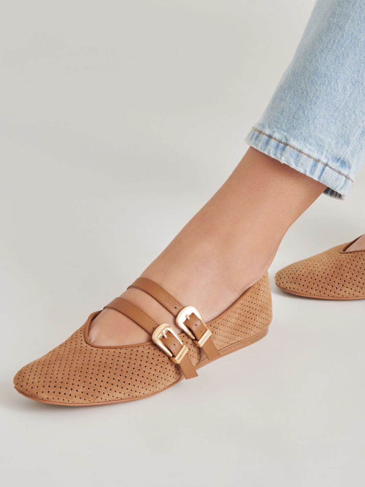 Dolce Vita Baylee Flat in Perforated Pecan Suede