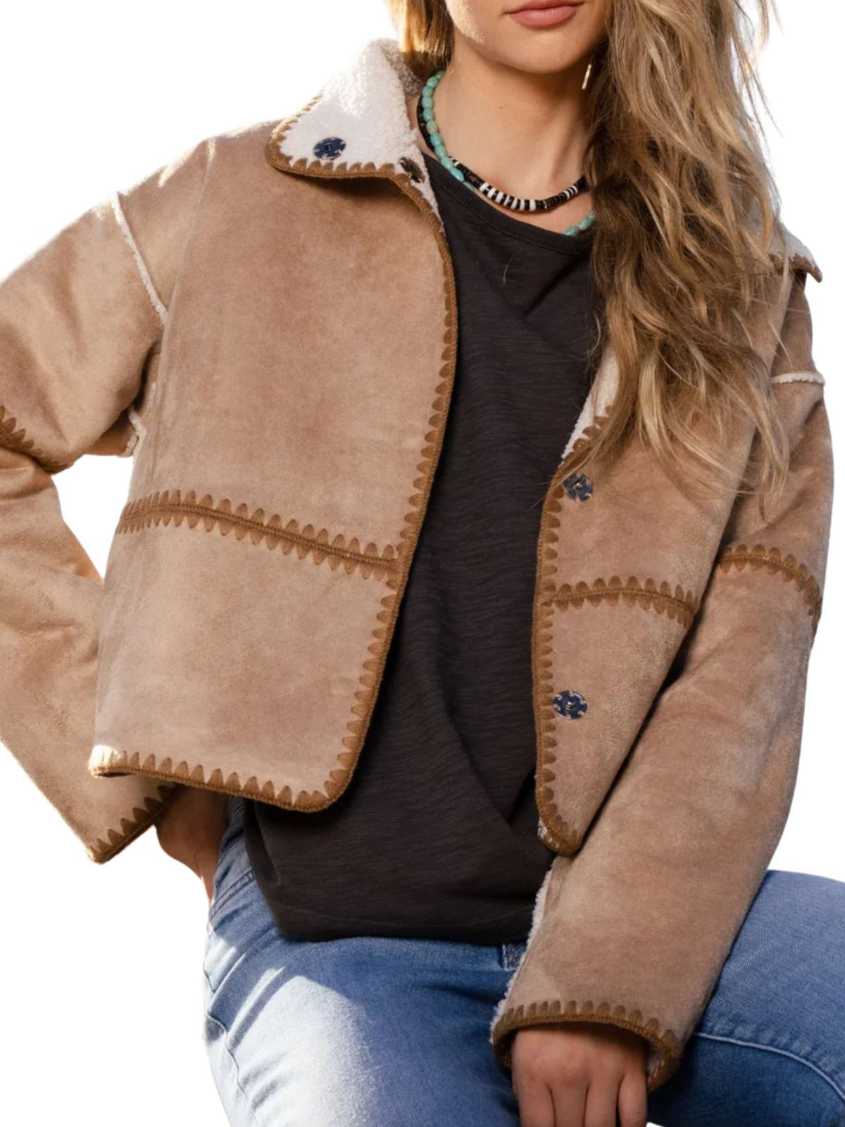 Dylan Casey Stitched Reversible Jacket in Teddy Brown