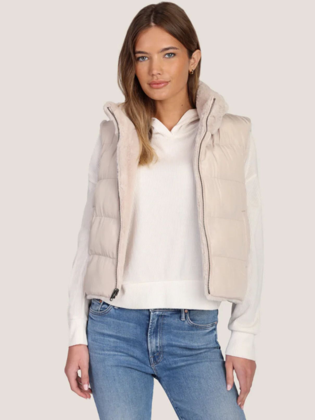 Dylan Classic Fur Vest in Ecru