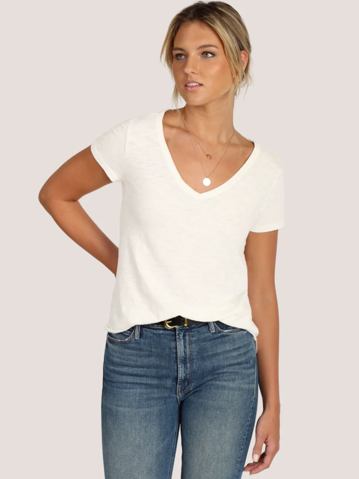 Dylan S/S Deep V Tee White