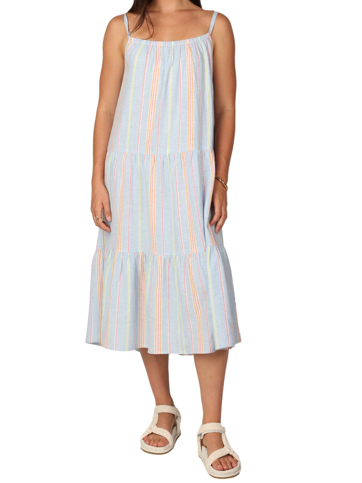 Dylan Tiered Slip Dress in Multi Stripe