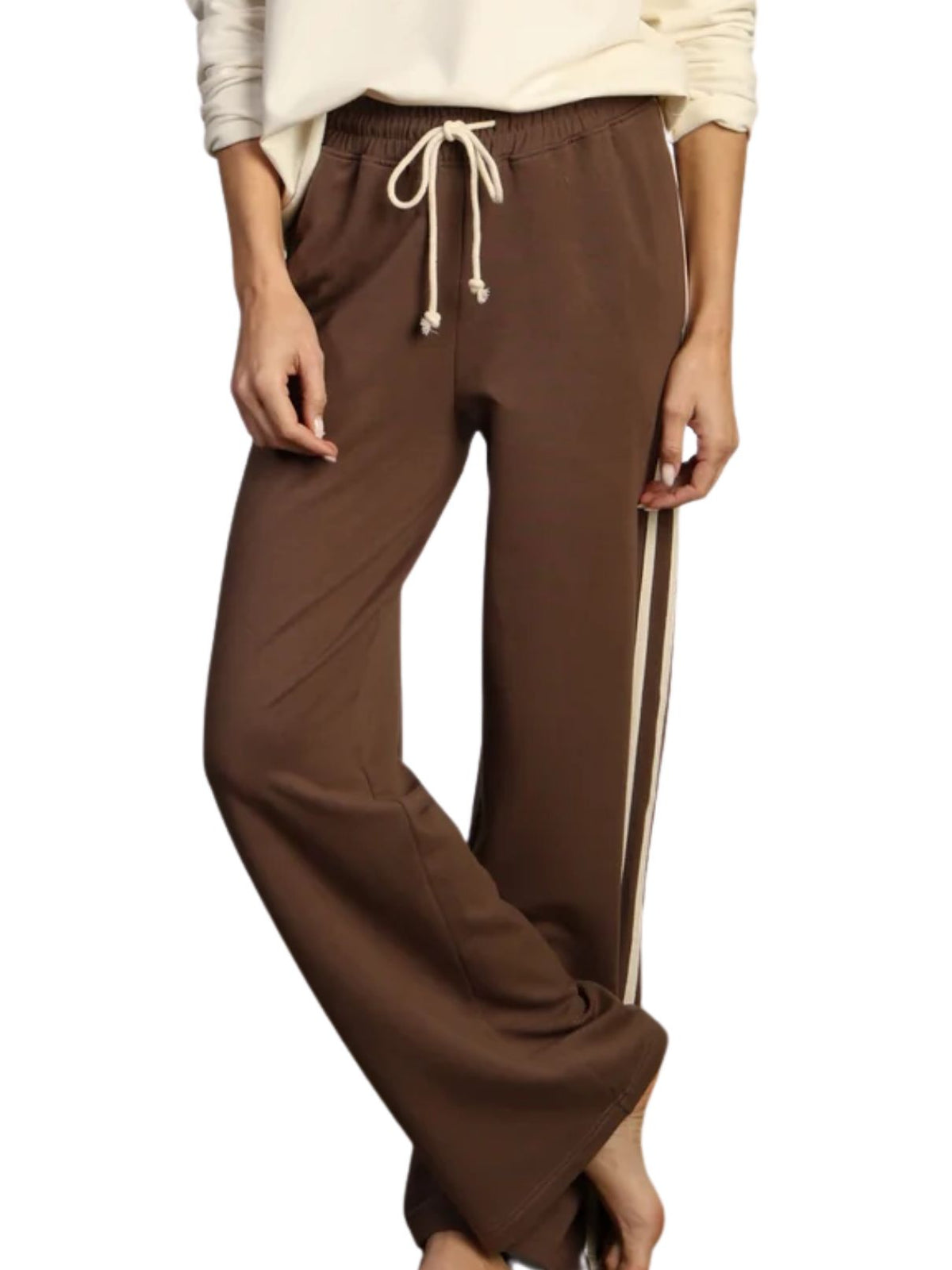 Dylan Wide Leg Pant with Side Stripes – Soft Brown