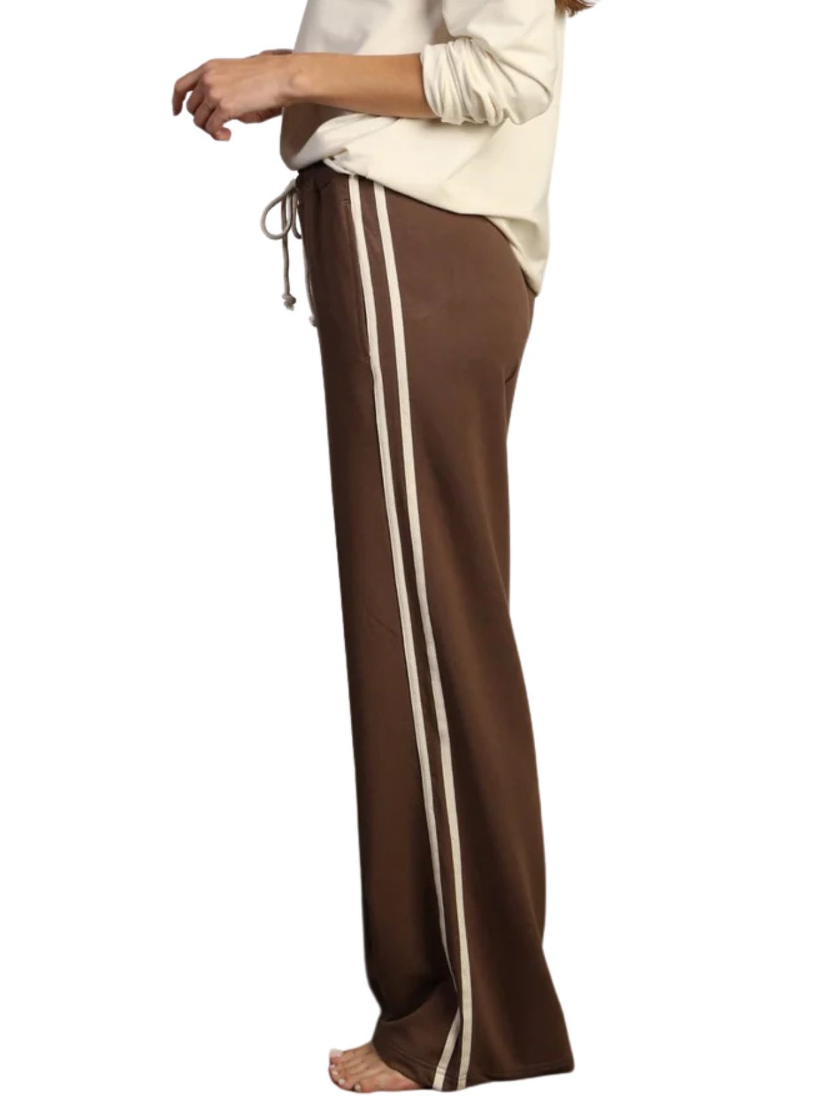 Dylan Wide Leg Pant with Side Stripes – Soft Brown