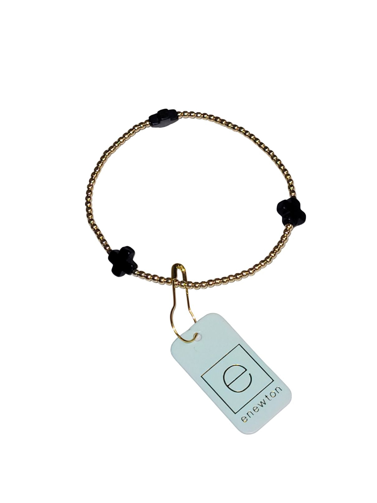 E Newton Signature Small Cross 2mm Gold Beads Bracelet in Navy