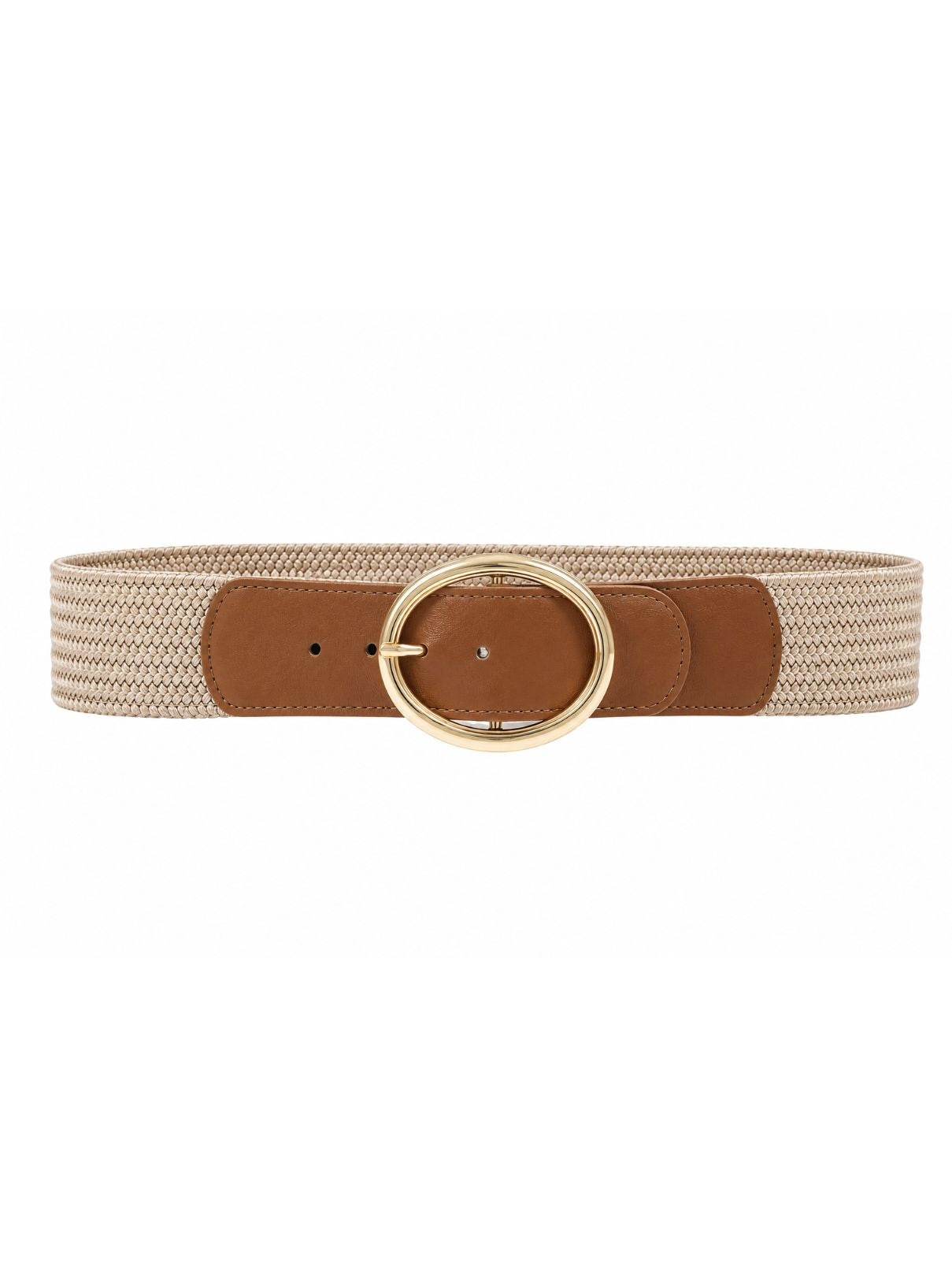 Elastic Waist Belt with Italian Leather Trim – Tan Champagne 